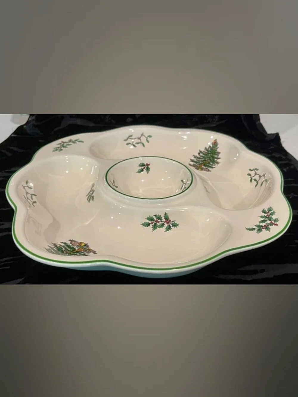 Vintage Spode Christmas Tree 13” Crudite Platter Chip Dip Serving Dish England